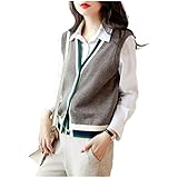 SHUIZONG Strickweste Für Damen Strickjacke Pullover Weste Kaschmir Weste Warmes Strickweste Frauen Loser Ärmellose Kaschmirpullover-Grey,M