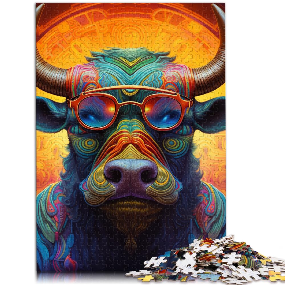 Puzzle Psychedelischer Büffel, 1000-teiliges Puzzle, Lernspiele, Holzpuzzle, Familienspiel, Stressabbau, schwieriges Herausforderungspuzzle, 1000 Teile (50 x 75 cm)