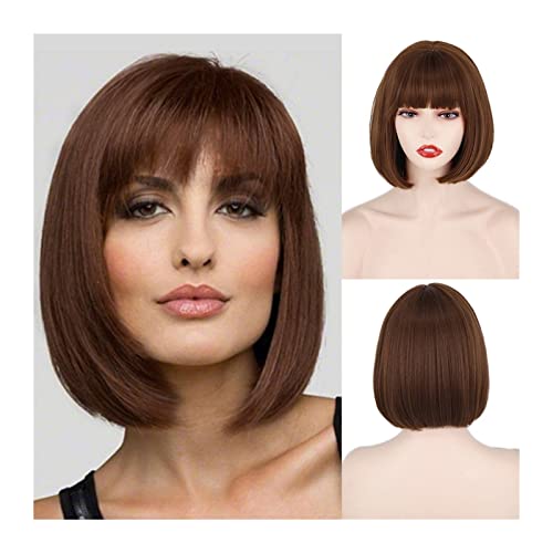 Haarteile 11 Zoll kurze Bob-Perücken mit Pony for Frauen, Hochtemperatur-Faser-Synthetik-Perücke mit geradem Kurzhaar for den täglichen Cosplay-Party-Weihnachtsgebrauch Perücken (Color : 001, Size :