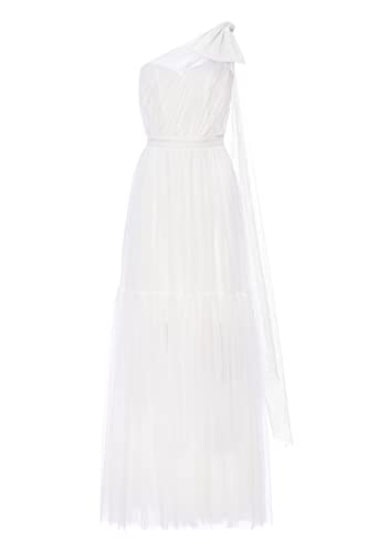 Swing Fashion Women's Ingrid Hochzeitskleid | Elegantes Abendkleid | Ballkleid Hochzeit | Chiffonkleid Lang | Brautjungfernkleid | Cocktailkleid | Maxikleid | EIN Schulter Kleid | Weiß | 36 (S)