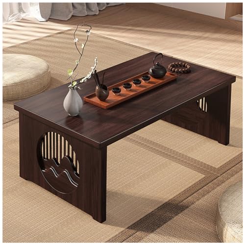 SnamicE Niedriger Bodentisch, japanischer Couchtisch fürs Wohnzimmer, klappbares Design, für Wohnzimmer, Esszimmer, Tee, Heimdekoration (Holzfarbe 80 x 40 x 30 cm) (Braun 70 x 40 x 30 cm)