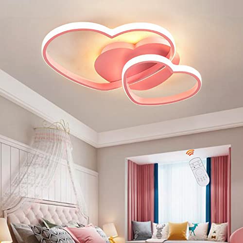 Lfoute Deckenleuchte LED Moderne Herzförmige Kinderlampe Kinderzimmer Deckenlampe Dimmbar Mit Fernbedienung Schlafzimmer Jungen Mädchen Wohnzimmer Pendellampe Innenleuchter,Rosa