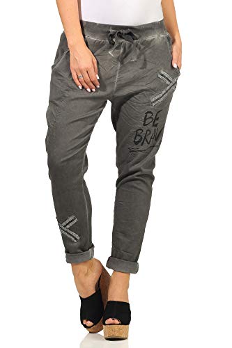 Mississhop 313 Damenhose Freizeithose Stoffhose Elegante Haremshose Tunnelzug Graphit