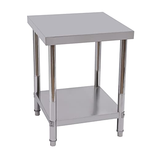 banborba Edelstahl Arbeitstisch Küche 60 x 60 x 80 cm, 2 Böden Edelstahltisch, Tisch bis 400 kg belastbar, Silber Lebensmittel Zubereitungstisch, Küchetisch für küchenvorbereitungsarbeit