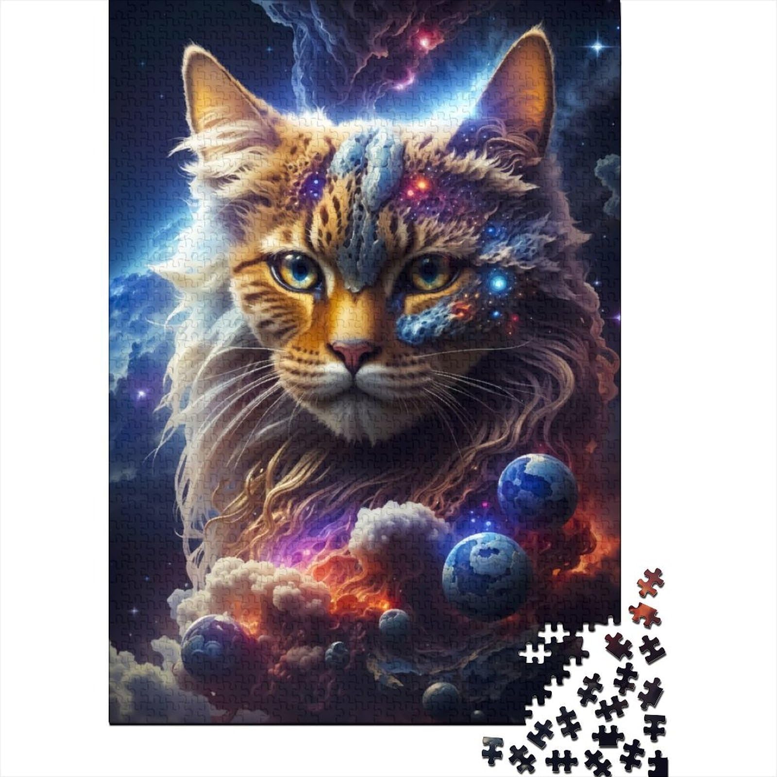 Kunstpuzzle für Erwachsene 1000 Teile Fantastische Katze Holzpuzzle für Erwachsene Puzzlespiel Spielzeug für Erwachsene Familienpuzzle Geschenk (29,53 x 19,69 Zoll)