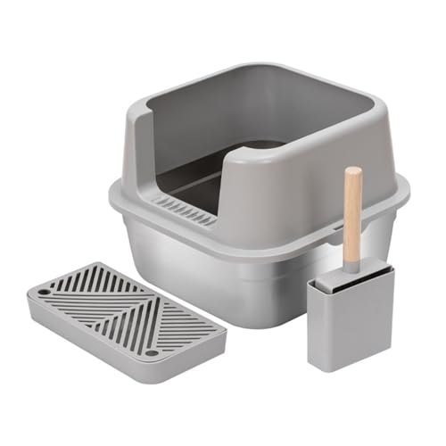 AOpghY 10L Katzenstreubox Edelstahl-Katzentoilette mit hoher Wand mit hohem Kittel Kittelkasten Metalldrüsenbox für Katzen unter 7,5 kg 16x16x12.6 Haustierprodukte