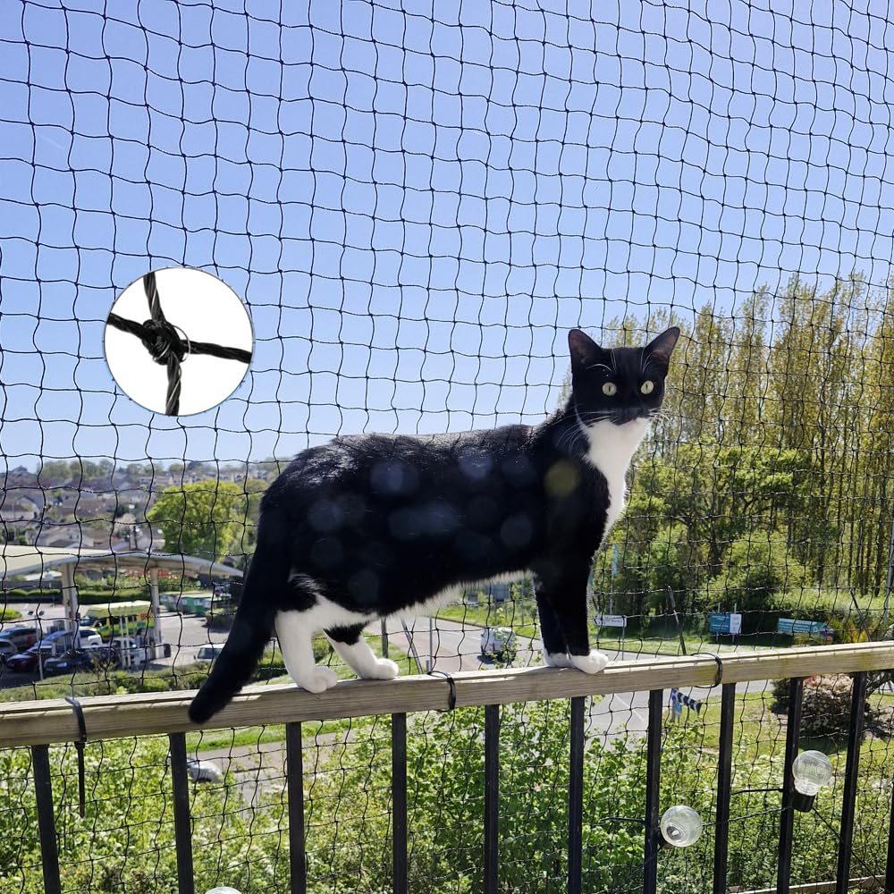 Ancecos Katzennetz für Balkon und Fenster drahtverstärkt, Katzennetz drahtverstärkt 6x3m, Bissfest; Schwarz