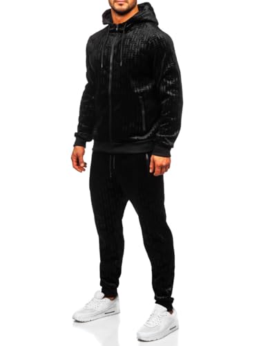 BOLF Herren Velours Sportanzug Jogginganzug Trainingsanzüge Fitnessanzug Hoodie Kapuzenpullover Set Tracksuit Workout Sport Fitness Running Gym Sportswear 3B113 Schwarz XXL [4D4]