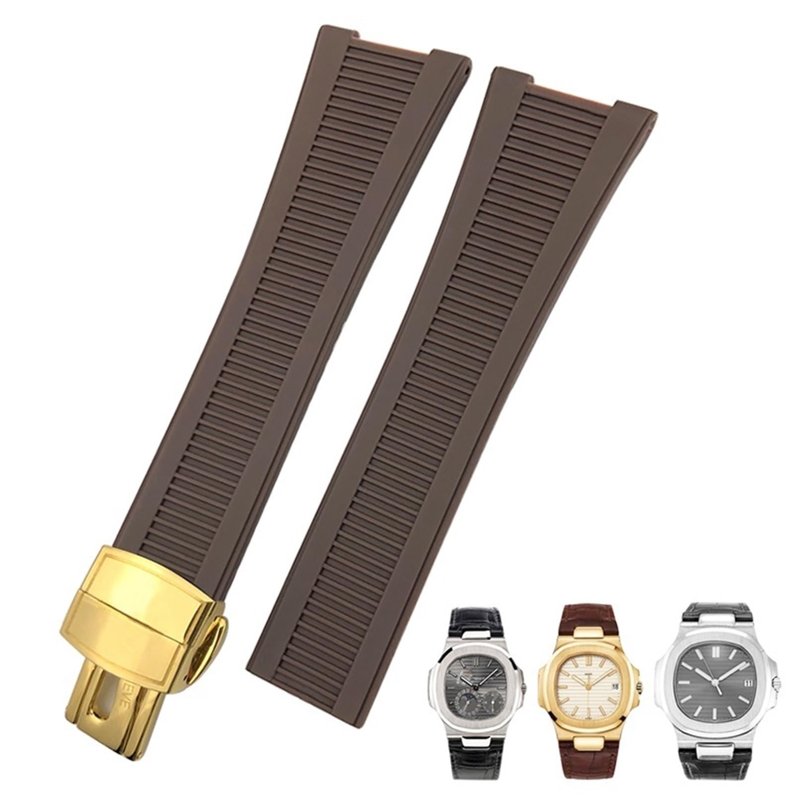 IOTUP Gummi-Silikon-Uhrenarmband für Patek Philippe PP 5711 5712G Nautilus Armband, 25 mm, Schwarz Blau Braun Uhrenarmband Sportarmband Herren, 25 mm, Achat