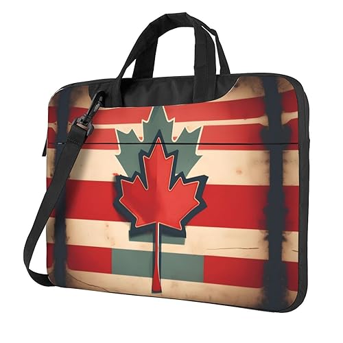 Laptoptasche im Retro-Stil mit Kanada-Flaggenmuster, stilvolle Kuriertasche und Laptoptasche für Damen und Herren, Schultergurt, Schwarz, 15.6 inch