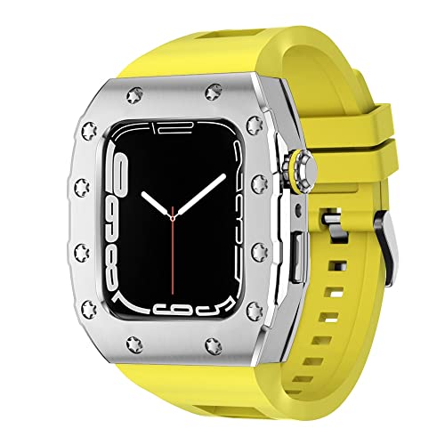 TONECY 45 mm luxuriöses Metallgehäuse-Silikonarmband für Apple Watch, Mod Kit, 44 mm Modifikationsset für iWatch Serie 8, 7, SE, 6, 5, 4, Band (Farbe: SY, Größe: 44 mm für 6/5/4/SE)