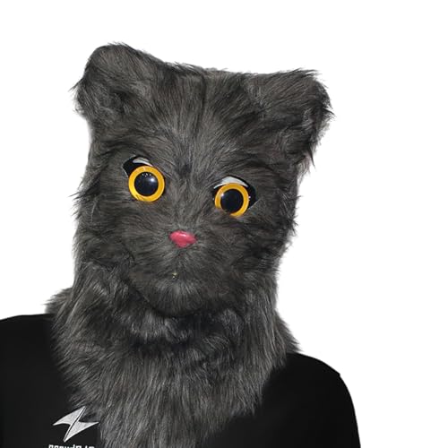 HDKEAN Realistische Mouth Mover Katzenmaske Halloween Neuheit Maske Kostüm Niedlich Beweglicher Mund Katze Maske Plüsch Tier Kopf Maske Geschenke Beweglicher Mund Katzenmaske