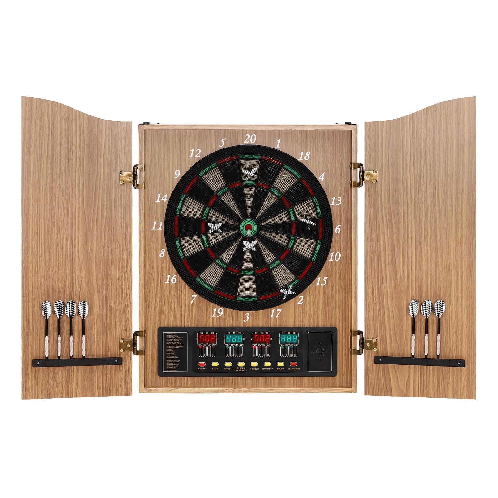 banborba Elektronische Dartscheibe, Dekorative Dartscheibe Schrank, Dartboard mit 12 Pfeile, Dartautomat mit 27 Kategorien, 243 Unterkategorien, Dart kabinett bis zu 16 Spieler (Gelb)