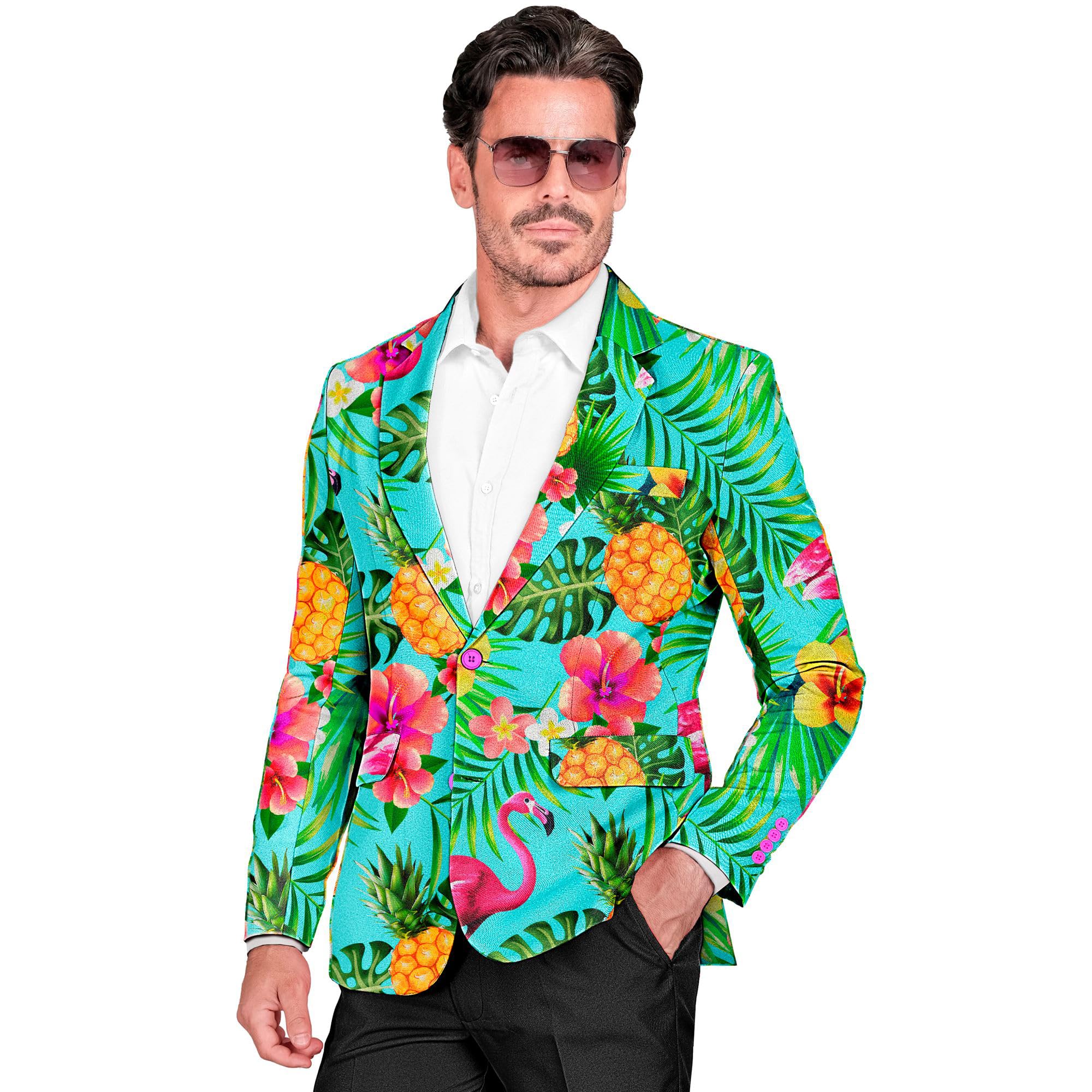 W WIDMANN MILANO Party Fashion - Party Fashion Jackett, Flamingo Muster, Anzugjacke, Neon, Hawaii, Paradiesvogel, Showmen