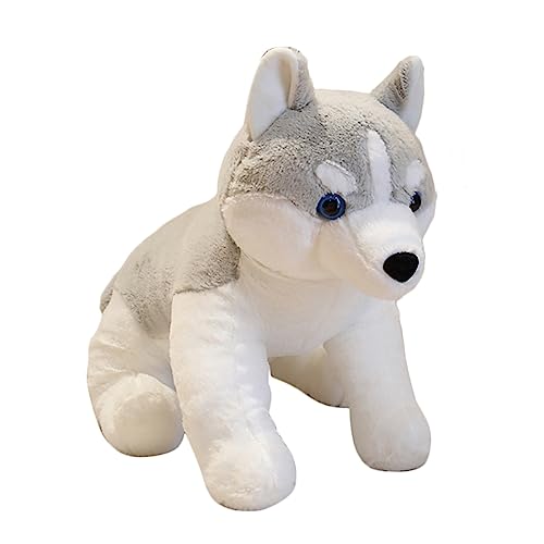 DANAIM Realistische Hunde-Kuscheltiere, 20-Zoll-Husky-Hund-Plüschtier for Kinder, Haustiere, Welpengeschenke for Mädchen Und Jungen, Superweiche Hundezimmerdekoration for Kinder(Light gray,50cm)