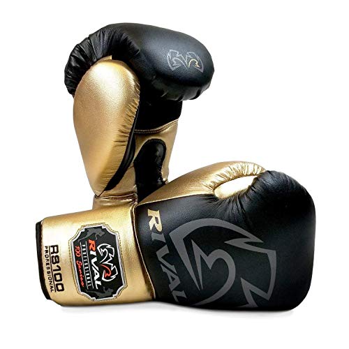 Rival Boxing Handschuhe RS100 Schwarz Gold Training Professionell - Schwarz, Gold, 16oz