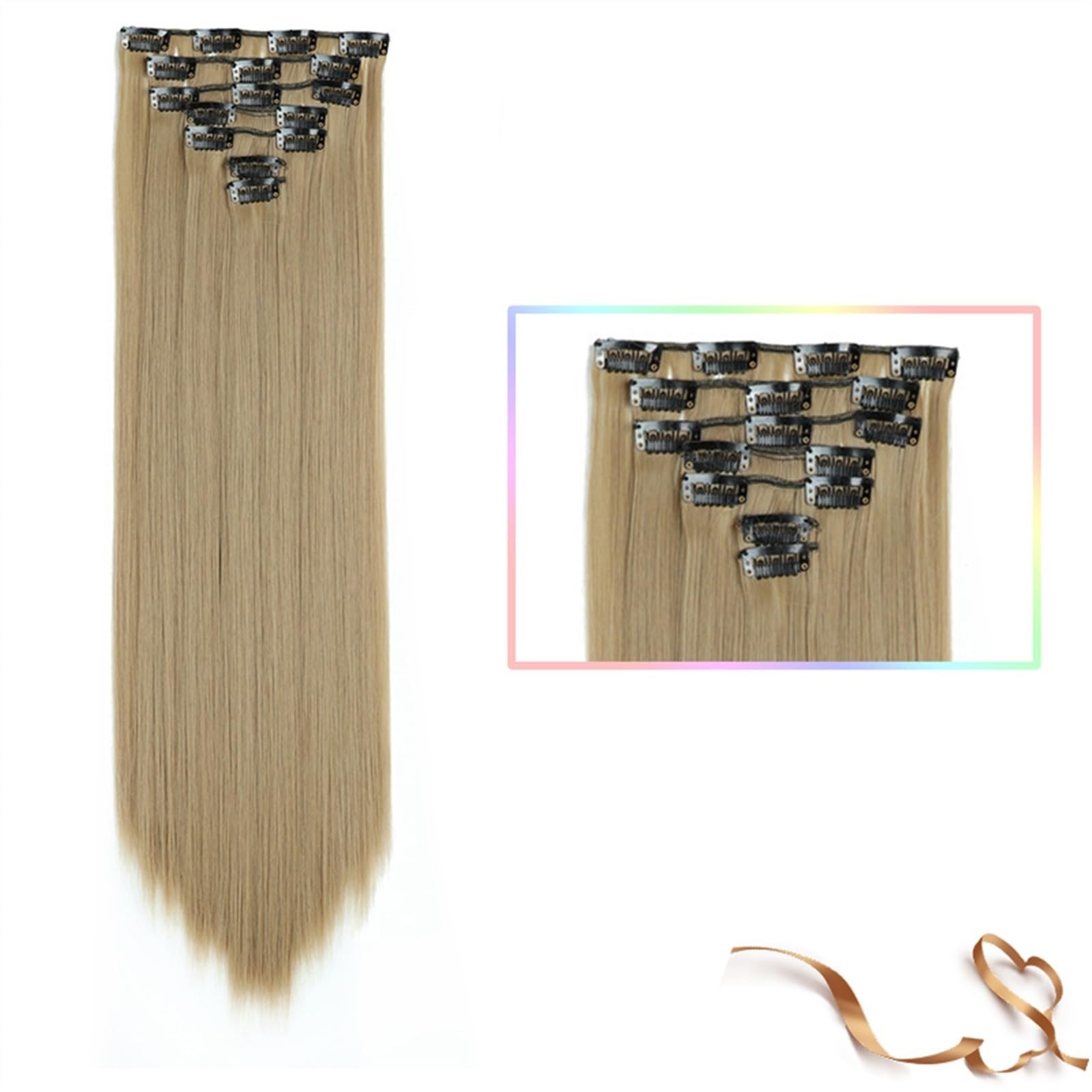 Clip-in-Haarverlängerungen Synthetische 22-Zoll-Clip-in-Haarverlängerung, lange glatte Haarverlängerung, Hochtemperatur-Ombre-Haarteilverlängerung for Frauen und Mädchen, 7 Stück/Set Clip-in-Haarverlä