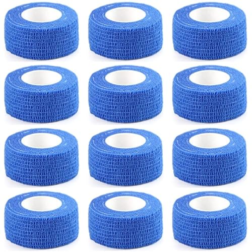 12 Rollen 2,5 cm Selbstklebende Bandage Vet Wrap Kohäsive Bandage Tierbandage Selbstklebende Bandagen für Haustiere und Haustiere Knöchelverstauchungen – Blau