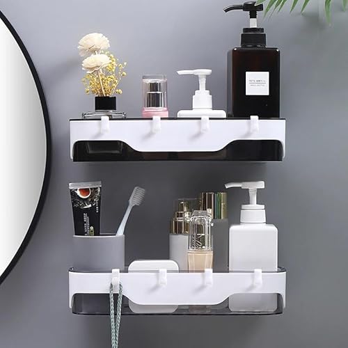 Duschregal, wandmontiertes Badezimmerregal aus Kunststoff mit Haken, Organizer für Shampoo, Kosmetik, Küchen-Organizer, Haushalts-Badezimmerzubehör, Badezimmer-Organizer (Farbe: transparent, 2 Stück)