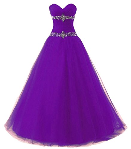 Zorayi Damen Elegante Liebsten Lang Perlen Prom Ballkleid Abendkleid Partykleider Lila Größe 48