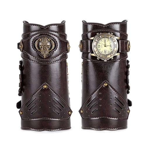 MDFCZXP Mittelalterliche Armschutzarmschiene für Männer Steampunk Retro Leder Armmanschette Armband,Braun,26cm