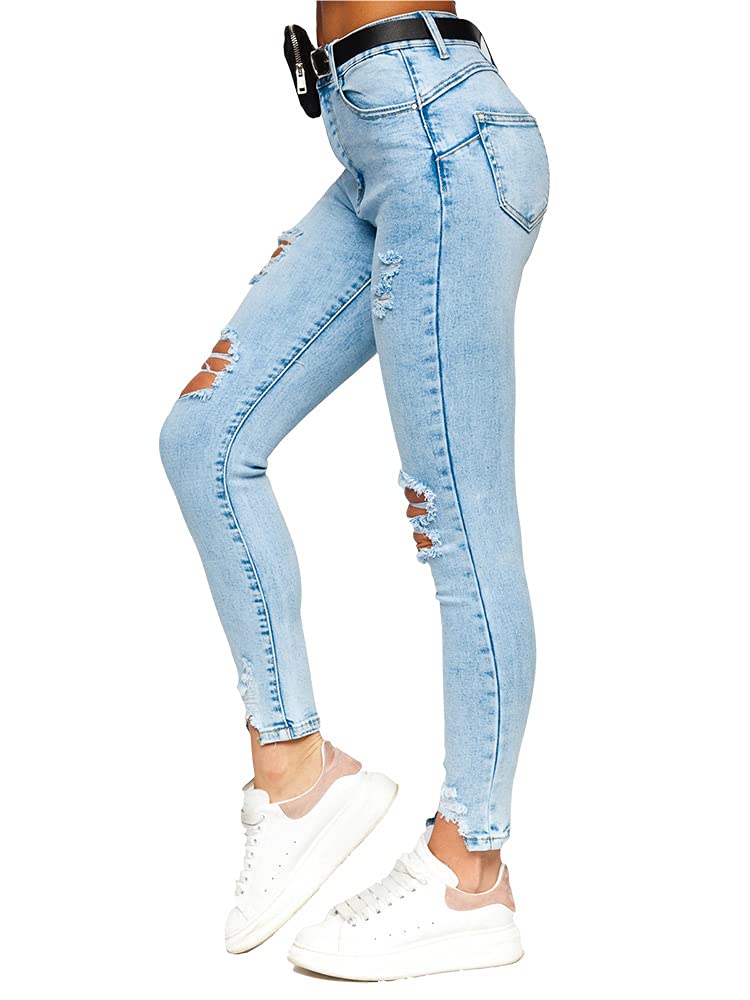 BOLF Damen Jeanshose High Waist Jeans Push Up Jeanspants Sweatpants Used Look Denim A20-2A Blau S [F6F]