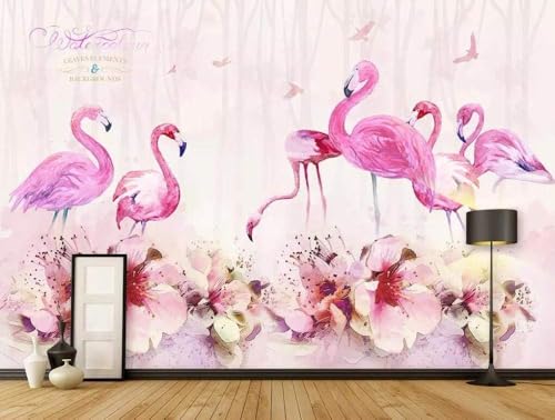 Flamingo Rosa Blume 3D Tapete Poster Restaurant Schlafzimmer Wohnzimmer Sofa TV Dekorative Wand-350cm×256cm