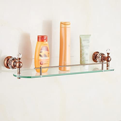 YIHANSS Duschablage aus massivem Messing und Glas, Kosmetikregal, Aufbewahrungsregal für Wohnaccessoires, Badezimmer-Hardware-Zubehör, Badezimmer-Organizer (Farbe: Gold) (Roségold)