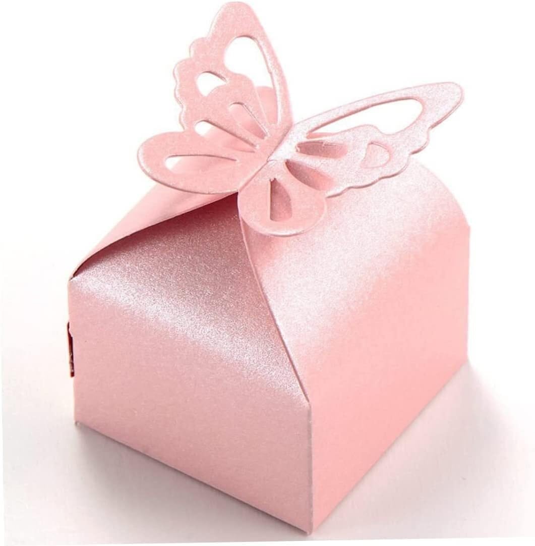 Box für Geschenke, Süßigkeiten-Box, 50 Stück Schmetterlings-Krawatten-Süßigkeitsschachteln, Hochzeits-Leckerei-Boxen, Geschenkboxen for Hochzeitsfeier – rosa Gastgeschenke (Farbe: A, Größe: Einheitsgr