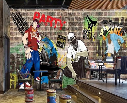 tyujlkjddlf Tapete Wandbild 3D Benutzerdefinierte Street-Art-Graffiti-Hip-Hop-Backstein-Wandbild-Hintergrundwand-250Cmx175Cm