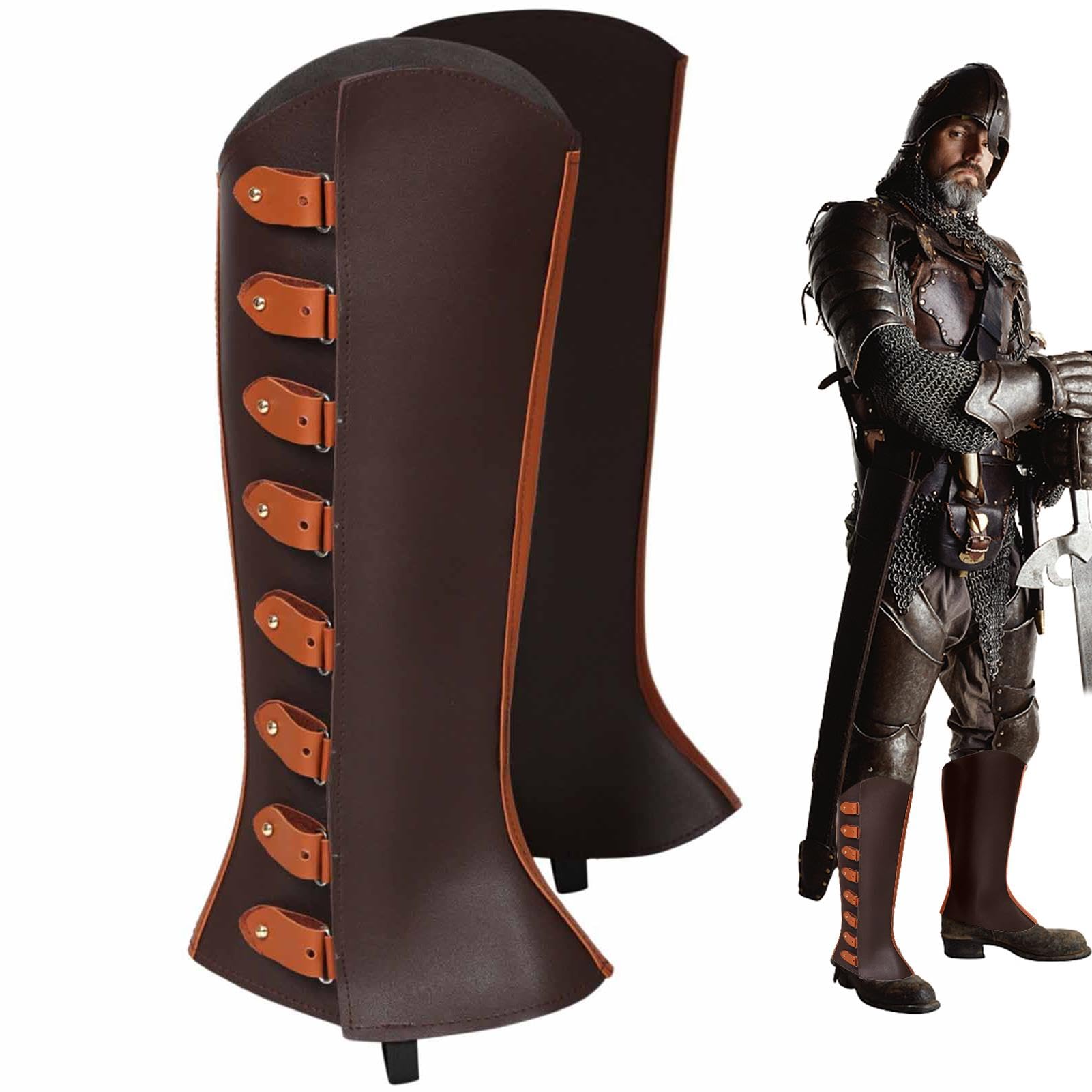 Mittelalterliche Stiefelüberzüge - Kunstleder Piratenstiefel | Retro Renaissance Stiefel Herren für Halloween-Kostüm, Mittelalter und Renaissance Kostüme