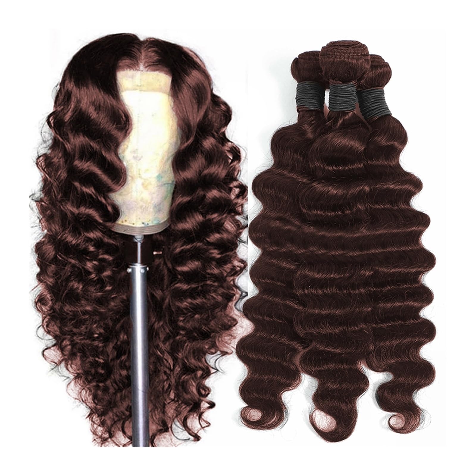 Human Hair Bundles Braune Körperwellen-Menschenhaar-Webart-Bündel, 100% Echthaar, 20,3–76,2 cm, Nr. 4, lose, tiefe Wellen-Bündel, Echthaar-Doppelschuss-Haarweberei human hair weave (Size : Remy Hair