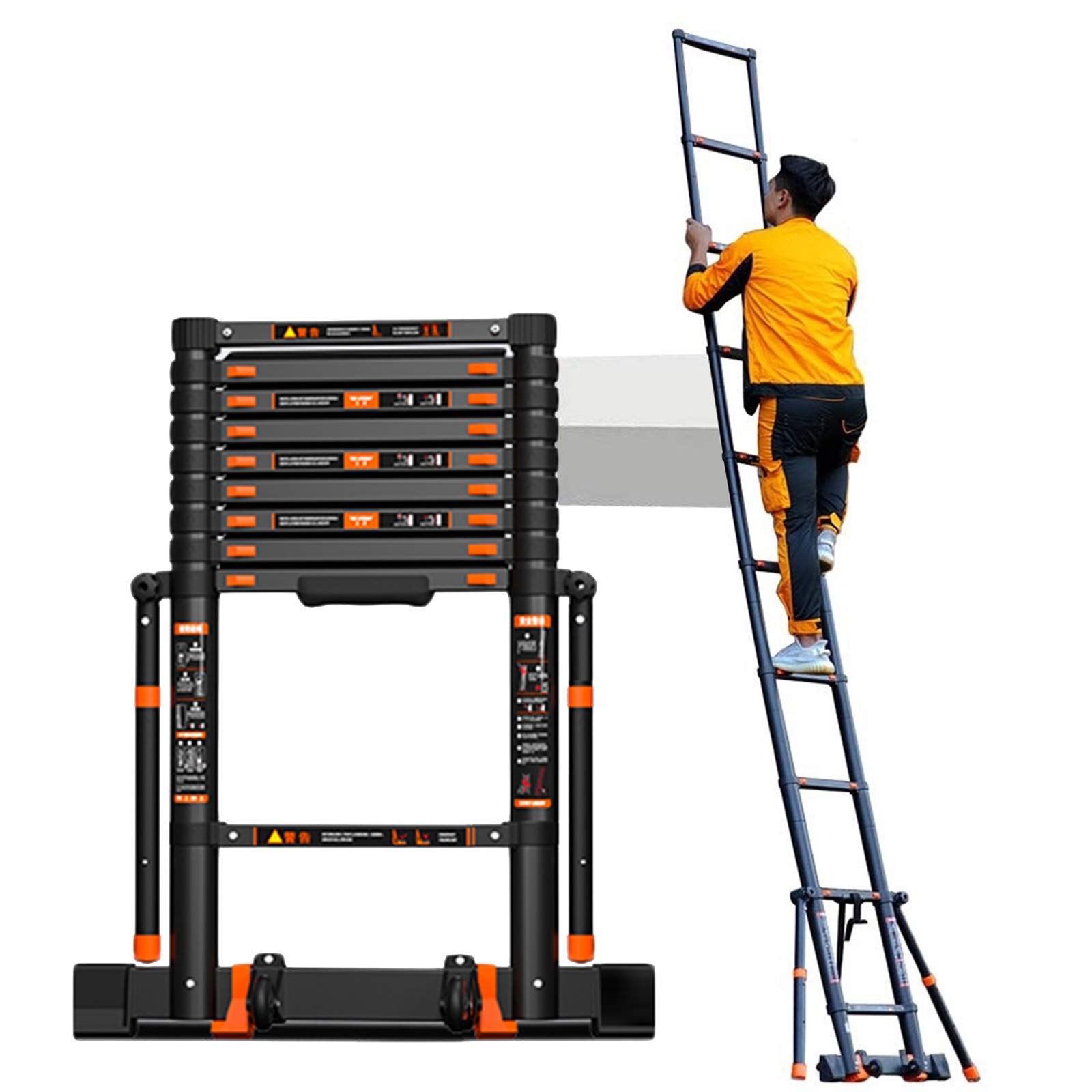 RASOANOA Teleskopleitern, Mehrzweck-Ausziehleiter, Teleskopleiter 6 m/5 m/4 m/3 m hoch, Teleskopleiter mit Stabilisatorstange, ausziehbare Teleskopleitern für Dachböden und Außengebäude Ambitious