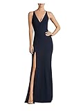 Dress the Population Damen Iris Plunging Spaghetti Strap Solid Crepe Gown W Slit Brautjungfernkleid, dunkelblau, Small