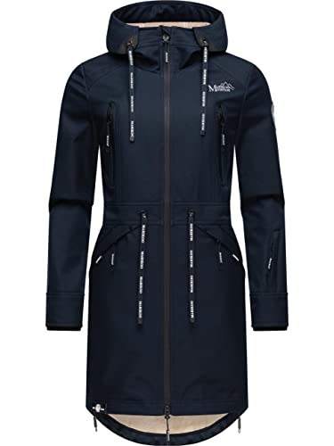 MARIKOO Damen Softshelljacke Parka Übergangsjacke Regenjacke mit Kapuze Racquellee Navy Gr. L