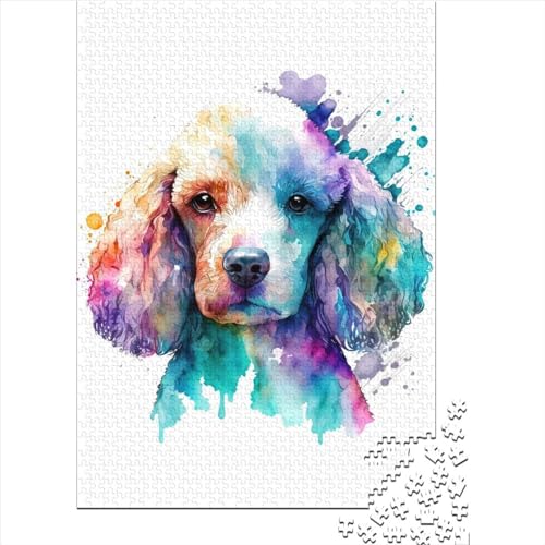 Pudelhund Aquarell-Puzzles Puzzles für Erwachsene und Teenager, 1000 Puzzles für Erwachsene, 1000 Teile, Lernspiele, Heimdekorationspuzzle. (Größe: 75 x 50 cm)