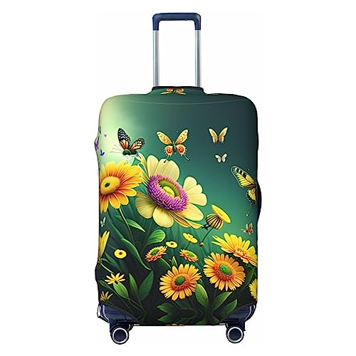 Miniks Schöne Reisegepäckhülle mit Schmetterlingen und Blumen, strapazierfähig, passend für 45,7 - 81,3 cm große Gepäckstücke, Größe XL, Schwarz, X-Large