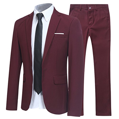 Allthemen Herren 2-Teilig Slim FIT Business Anzug Weinrot Large