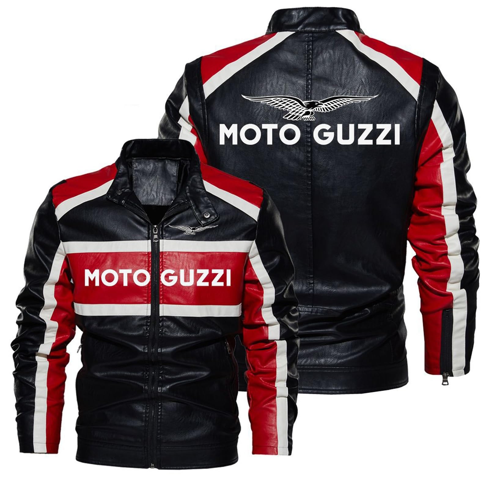 Motorrad Lederjacke Herren Moto Gu.zzi, Jacke Roller Biker Touren, PU Bikerjacke für, Kunstlederjacke(Red,3XL)