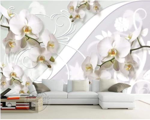 Weißes Orchideen-Muster 3D Tapete Poster Restaurant Schlafzimmer Wohnzimmer Sofa TV Dekorative Wand-200cm×140cm