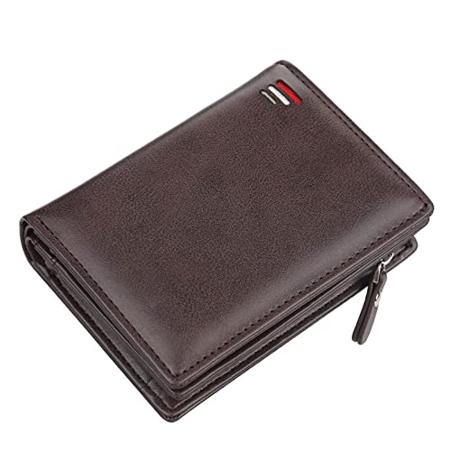 TREGOO Portemonnaie Herren Männer Pu. Leder Kurze Brieftasche mit Reißverschluss Münze Tasche Vintage Große Kapazität Männliche Kurze Geld Geldbörse Kartenhalter (Color : Coffee)