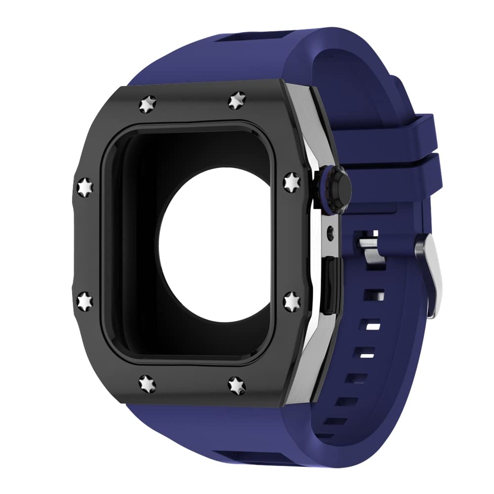 KANUZ Modifikations-Mod-Kit für Apple Watch, Armband 8, 7, 44 mm, 45 mm, Silikonband, Metallrahmen, Zubehör für iWatch Serie 6, 5, 4 SE (Farbe: X, Größe: 44 mm für 6/5/4/SE)