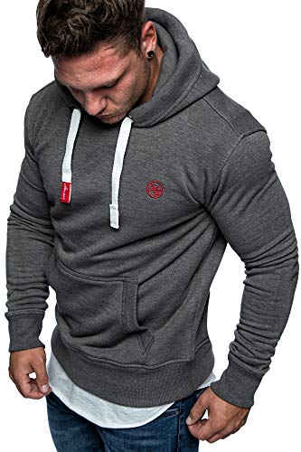 Amaci&Sons Herren Basic Logo Kapuzenpullover Sweatjacke Pullover Hoodie Sweatshirt 1-04028 Anthrazit XL