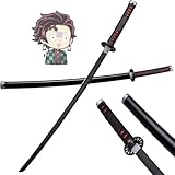 MAUXpIAO 104 cm Tanjiro Katana, Kamado Tanjirou Demon Slayer Katana Anime Cosplay Samurai Swords, Tanjiro Katana, Bamboo Blade Prop Weapon Decoration Collectible, 1 Piece (Colour: Bare Knife) schwerte