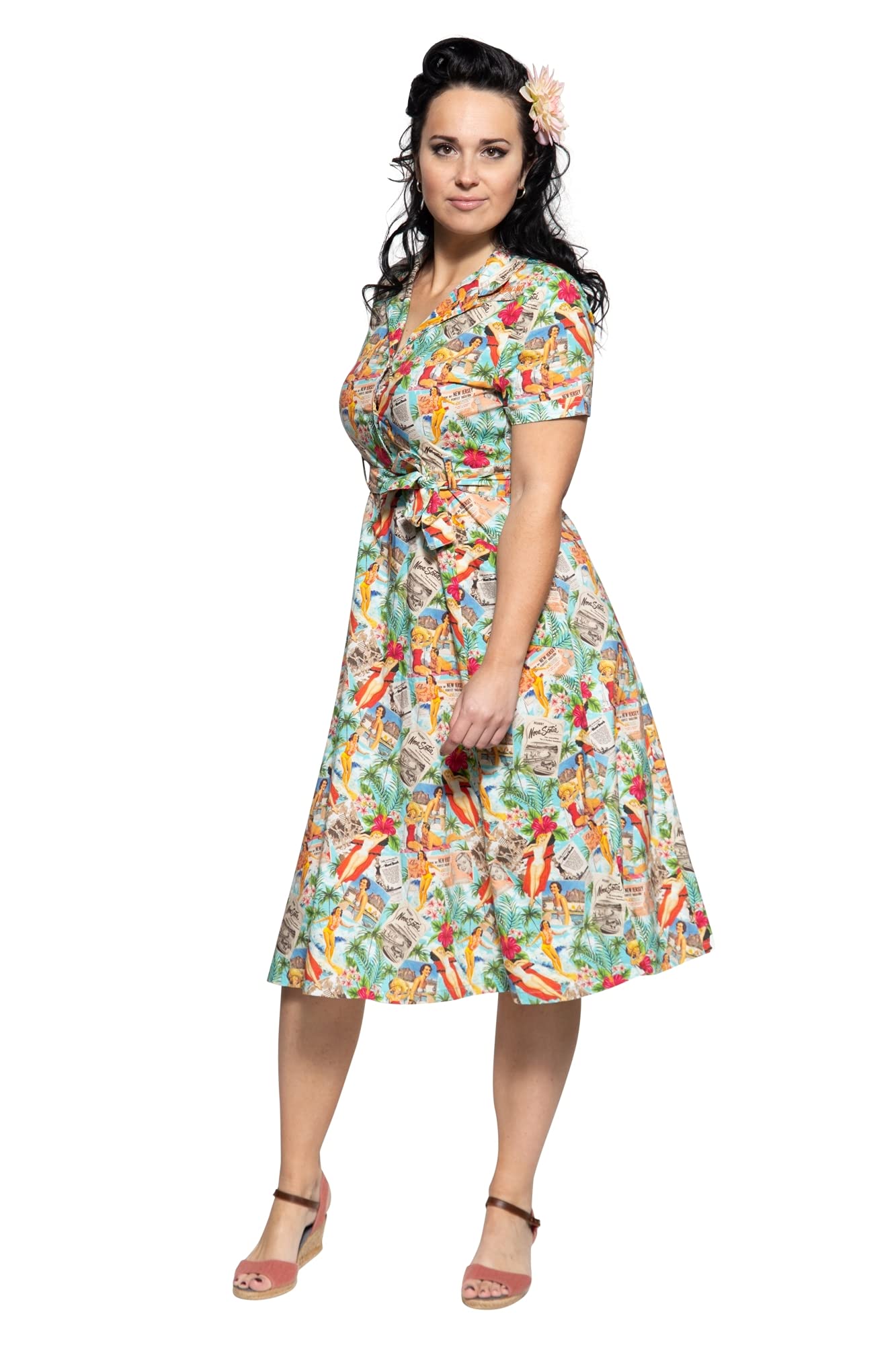 Queen Kerosin Damen Sommerkleid | Baumwolle Viskose | Pin-Up Print | Regular Fit