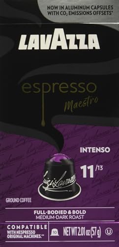 Lavazza Espresso Intenso Medium Dark Roast Arabica & Robusta Aluminium-Kapseln, kompatibel mit Nespresso-Original-Maschinen, 10 Stück, intensiv und vollmundig, Intensität 11 von 13