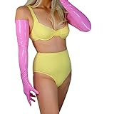 DooWay Damen-Handschuhe, lang, Latex, 70 cm, Stretch, 2. Haut, Kunstgummi, Halloween-Kostüm, Nachtclub, Party-Handschuhe, hellrosa, 85