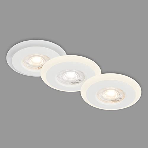 Briloner Leuchten - 3er Set Einbauleuchten Decke LED, LED Lichtring, Einbaulampen flach LED, Einbaustrahler Bad, Badeinbaustrahler IP44, Weiß, 84x34 mm (DxH)