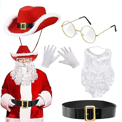 LIbgiubhy Weihnachtsmann-Bartmütze, Handschuhe, Halstuch, Brille, Handschuhe, Gürtel, Weihnachtsmann-Anzug, Weihnachtsmann-Kostüme, Verkleidungsrequisiten