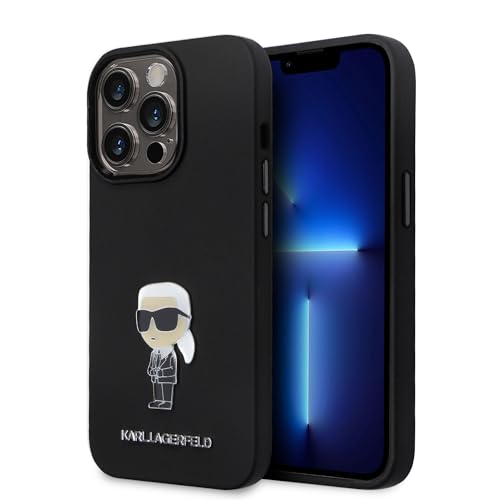 CG MOBILE Karl Lagerfeld Ikonik NFT Logo & Metall Pin Hülle für iPhone 15 Pro (Schwarz)